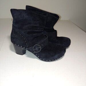 DANSKO Nikita Suede Slouchy Heeled Studded Booties Size 38 Black